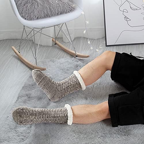 HapiLeap Men's Fluffy Slipper Socks, Winter Warm Thick Home Socks for Mens Boys Non Slip Light Grey