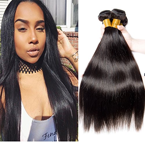 VIPbeauty Brazilian Remy Hair Straight Hair Unprocessed Virgin Brazilian Human Hair 4 Bundles Brazilian Hair Extensions Natural Color 1#B(16 18 20 22)