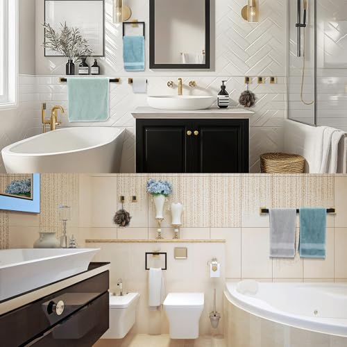 Gisafai 20 Pcs Black Gold Bathroom Hardware Accessories Set 23.6 Inch Bath Towel Bar Kit Stainless Steel Bathroom Hardware Set Towel Racks Ring Robe Hooks Paper Holder for Wall Mounted by Gisafai - Image 5