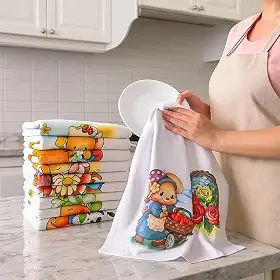 KIT de 10 Pano de Prato Premium, 100% Algodão, Tecido Pé de Galinha, Alta Absorção, Colorido Sortido, 38x65 cm, Secagem Rápida, Durável para Cozinha