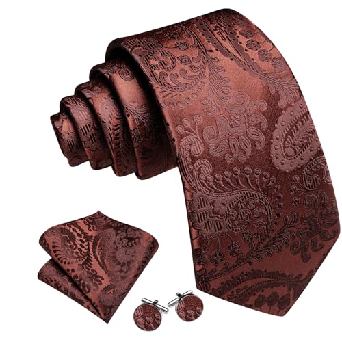 Image of Barry.Wang Paisley Tie Fashion Set Hanky Cufflinks Neckties for Men Woven Silk