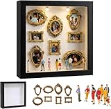 DIY Mini Museum Silhouette Box, Foto Erinnerungsanzeige Set mit 8 Mini Goldene Rahmen & 8 Zufällig Figuren, Kreatives Bilderrahmen mit LED Licht für Jahrestag, Hochzeit, Heimdekoration