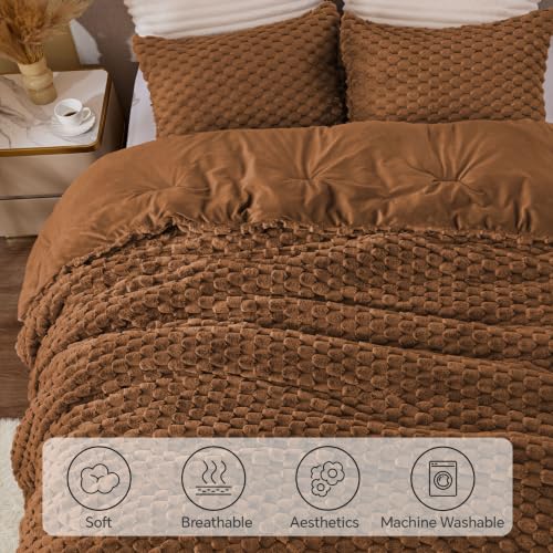Image of BEDELITE Fluffy King Size Comforter Set, Terracotta Fleece Bed Set 3 Pieces