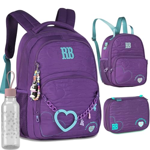 Kit Mochila Escolar Rebecca Bonbon RB 27010 Roxa com Lancheira, Estojo box e Garrafinha