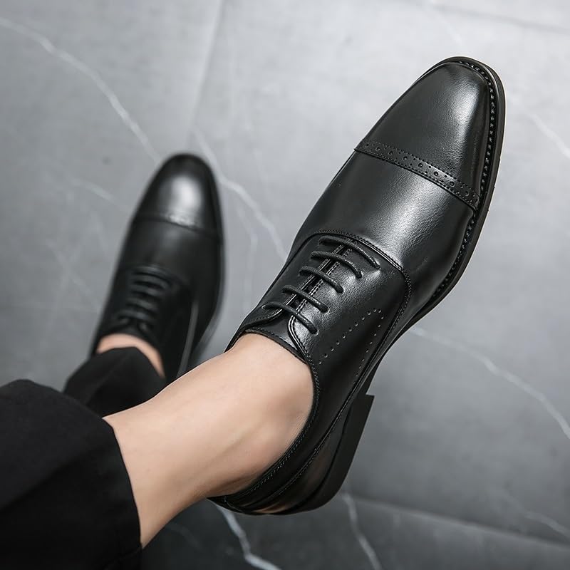 Men Formal Oxford Shoes Lace Up Synthetic Leather Outdoor Wingtip Prom Wedding Tuxedo Anti-Slip Rubber Sole Slip Resistant Block Heel Shoe3
