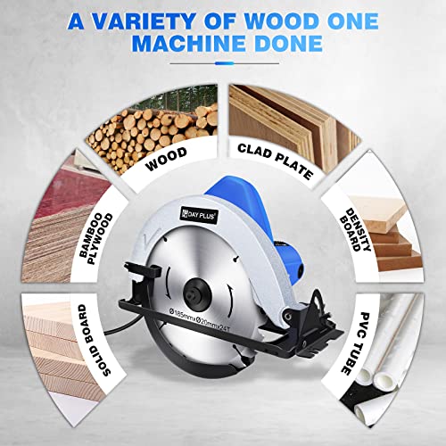 Electric Circular Saw, 5000RPM Circular Wood Saw, Power Circular Saw with Pure Copper Motor, 0 to 45° Bevel Angle, 180mm Saw Blade, Max Cutting Depth 55mm, Ideal for Wood, Plastic, Soft Metal 3 Electric Circular Saw, 5000RPM Circular Wood Saw, Power Circular Saw with Pure Copper Motor, 0 to 45° Bevel Angle, 180mm Saw Blade, Max Cutting Depth 55mm, Ideal for Wood, Plastic, Soft Metal - Image 3