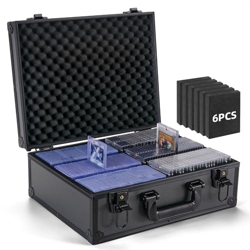 Eugsph Trading Card Storage Box for 3' X 4' 35pt Toploaders 600+, Sturdy Secure Large Capacity Hard Case with 6 Foam Stoppers, Fits Toploader Magnetic Holders MTG Baseball Sports Card Storage Box Case