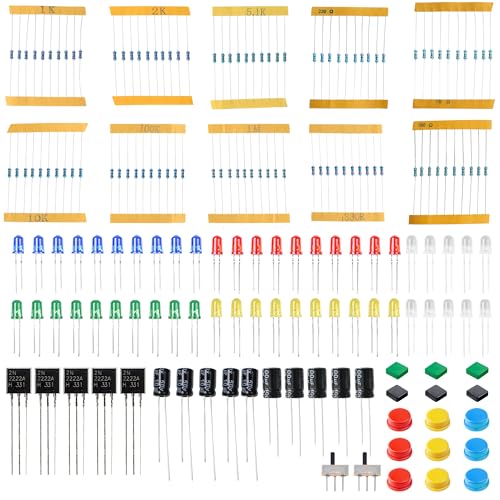 Miuzei Basic Starter Kit für Arduino Projekte mit Steckboard, Power Supply Modul, Jumperkabel, Resistors, LED, Elektronik Steckbrett Breadboard Set, Kompatibel mit Raspberry Pi