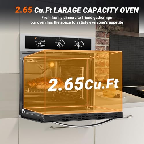 Image of AMZCHEF Wall Oven 24 inch Electric for Kitchen, 2.65 Cu.ft., 5 Cooking Modes | 2200W,360 ROTATING ROTISSERIE,Stainless Steel , Knobs Control, Timer, Built-in