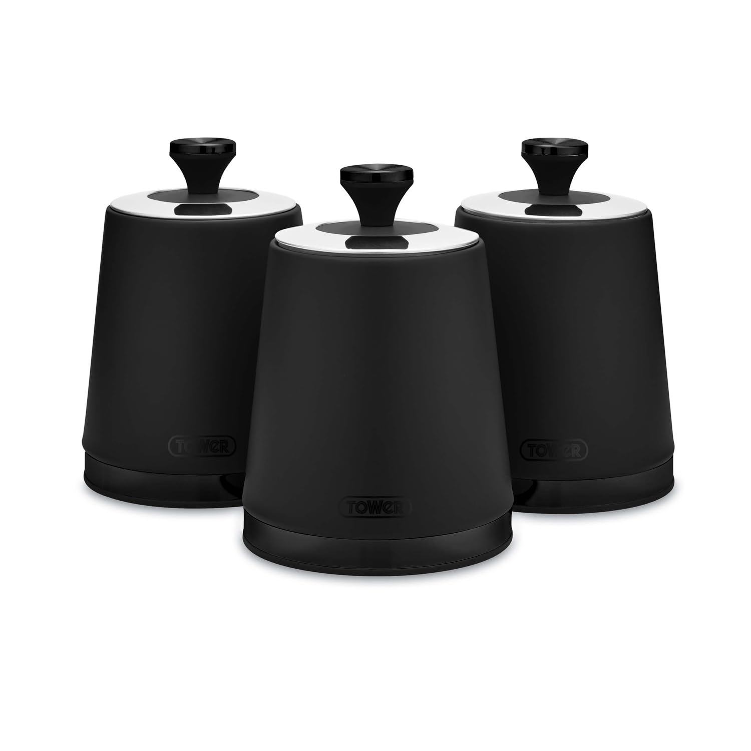 Tower T826137BLK Sera Set of 3 Canisters Black with Smoked Trims, Stainless Steel