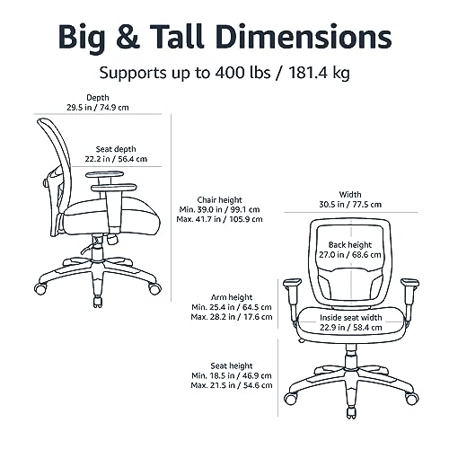 Image of Amazon Basics Big and Tall Mesh Office Chair with Adjustable Armrests, Lumbar Support, Adjustable Height, 400lbs Capacity, Black