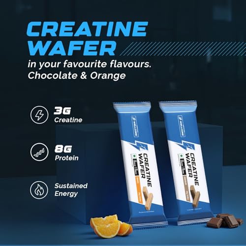 Image of Wellcore - Creatine Wafer Bar | Chocolate Flavour (Pack of 10) | No Added Sugar | 3g Creatine Monohydrate | 8g Protein | For Increased Muscle Growth & Recovery | 100% Vegetarian
