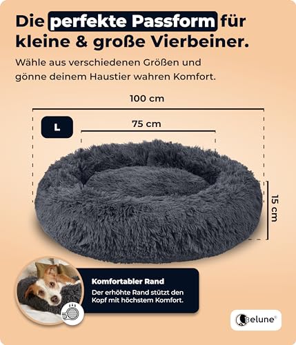 Belune® Hundebett [mit waschbarem Bezug] - Das Original - [L, 100cm, Dunkelgrau] Hundekorb, Katzenbett, Hundekörbchen, Dog Bed, Flauschiges Hundebett für große, mittelgroße & kleine Hunde