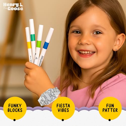 Color-Your-Own Analog Watch for Kids with Adjustable Straps | Creative Kids DIY Bracelet with 4 Non-Toxic Markers | Giftable Watch for Girls & Boys | Adjustable, Fun and Educational (BLOCKS)4