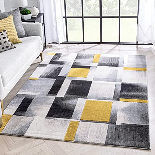 Well Woven Lane Gold Modern Geometric Boxes & Squares Pattern Area Rug 5x7 (5'3