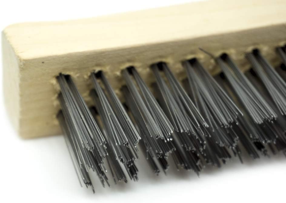 Benchmark Abrasives 13-3/4" Curved Handle Wire Scratch Brush Wooden Handle for Cleaning, Removing Rust, Paint, Corrosion, Multi-Purpose Wire Brush - 12 Pack (Carbon Steel)