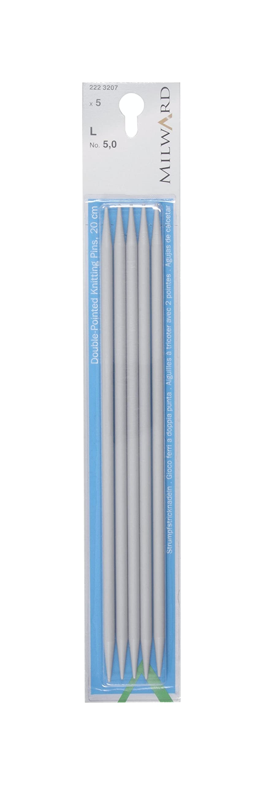 Milward Double Point Knitting Needles, Set of Five, 20cm, 5.0mm