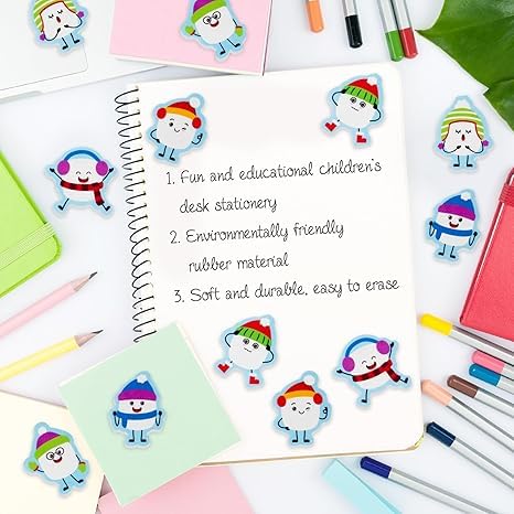A1DIEE 60Pcs Mini Erasers Bulk, Marshmallow Pencil Erasers for Students Classroom Rewards School Supplies Stationery Set - Image 3