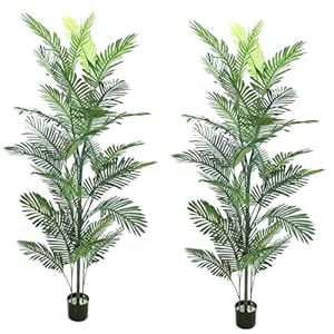 Faux plants indoor tall 7ft fake palm trees set of 2 artificial floor plant for living room large tropical plants with pot bedroom office home decor outdoor7ft pcs  urban country home decor