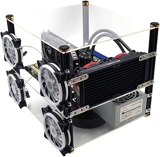 YYGE Otwarta obudowa PC, "zrób to sam", dwuwarstwowa, akrylowa obudowa do płyty głównej EATX, otwarta obudowa chłodzona wodą z 4 wentylatorami w kolorze niebieskim, 40 x 35 cm