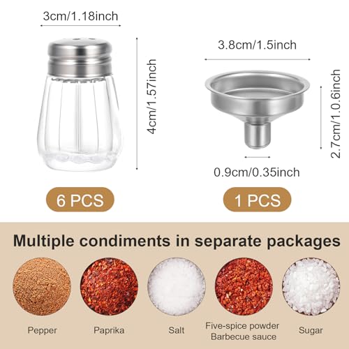 Thinp 6 Pcs Mini Glass Salt & Pepper Shakers with Stainless Lids & Funnel for Kitchen & Restaurants, Transparent - Image 2