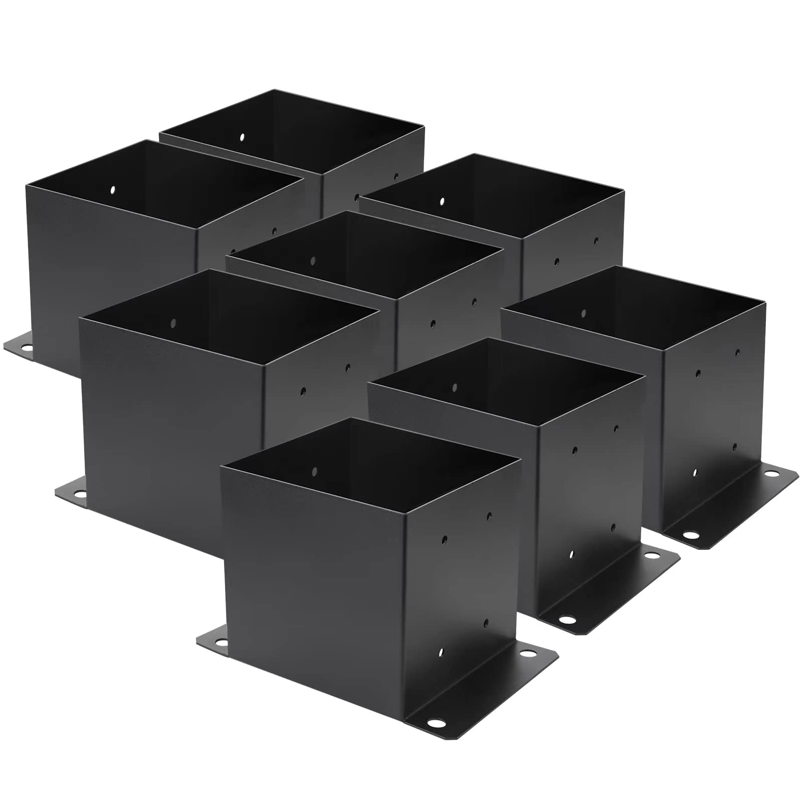6X 6 Post Base 8 PCS,Inner Size 5.6"x5.6"Deck Post Base,Heavy Duty Metal Black Powder Coated Post Brackets,for Pavilion Deck Railing Support Deck Base Plate, Support Bolt Down
