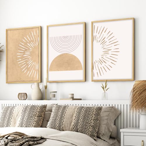 Image of ARTELLY Boho Decorative Modern Wall Art Print With Frame Abstract Paintings For Living Room Bed Room Hotel Wall Office Decor Poster Decoration 13x19 inch