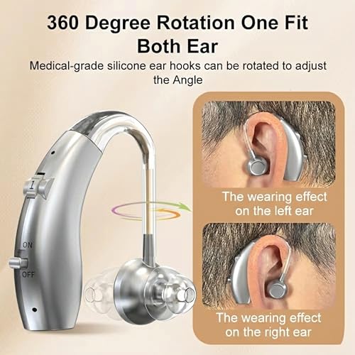 Image of Fastwell F25 Rechargeable Hearing Aid for Adults & Seniors, Behind-the-Ear Design, 30 Min Quick Charge, Noise Reduction, Single Ear With 6-Month Warranty (Silver)