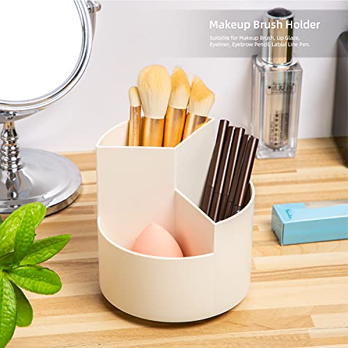 Image of Desk Pencil Pen Holder, 3 Slots 360-Degree Spinning Organizers, Desktop Storage Stationery Supplies, Cute Cup Pot for Office, School, Art Supply, Kids - White