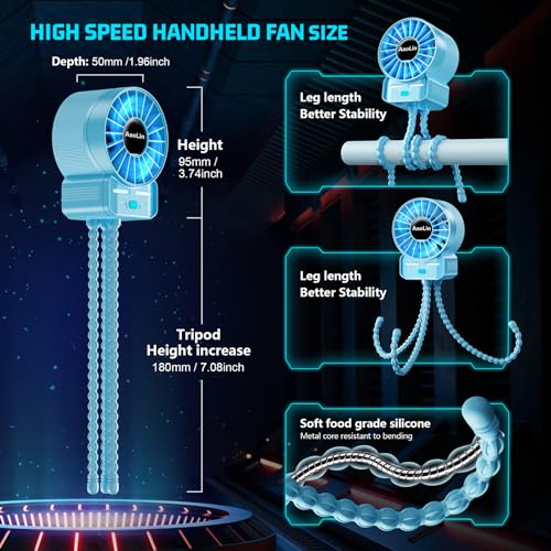 Image of 2 Pack Multifunctional Portable Stroller Fan 4 Speed 6600rpm High Speed Usb Rechargeable Personal Mini Handheld Fan Extended Tripod for Desktop Winding Kids Bed Treadmill Bike Golf Cart Outdoor Travel