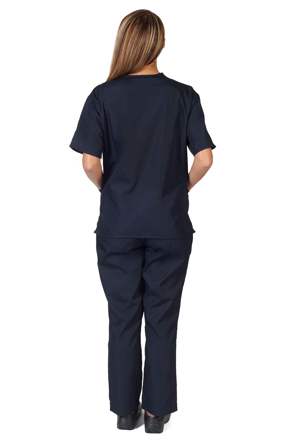 Natural Uniforms Solid V-Neck Women's Scrub Set Medical Scrub Tops and Pants (5X-Large, Dark Navy Blue)