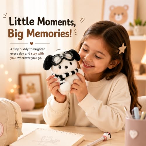 Image of Babique Puppy Plush Keychain 13 cm - Cute Dog Soft Toy Keyring with Goggles & Scarf, Stuffed Animal Bag Charm for Kids, Girls & Gifts