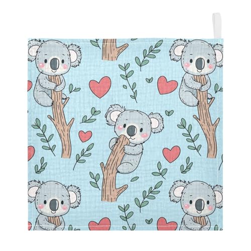 vvfelixl Baby Muslin Washcloths Cute Koala Climb Baby Burp Cloths Cotton Babys Face Towel for Newborn Infants Boys Girls Soft and Absorbent 11.8 X 11.8 in, 3 Pack