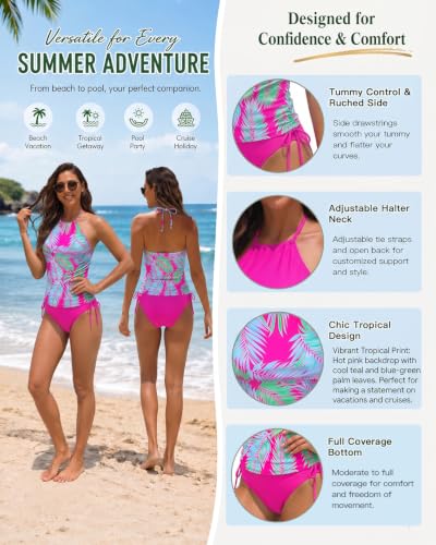 Image of Womens Two-Piece Tankini Set Cow Skull with Leopard Print Sets Swimwear Tankini Top Sets Swimwear