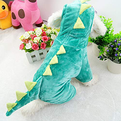 Halloween Costume for Pet Dog Cat Dinosaur Plush Hoodies Animal Fleece Jacket Coat Warm Outfits Clothes for Small Medium Dogs Cats Halloween Cosplay Apparel Accessories (X-Large, Green) - Thumbnail 2