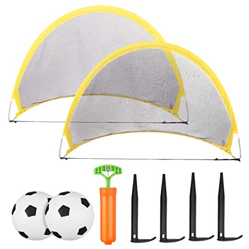 CLISPEED - Mini portería de fútbol (2 unidades, portátil, red de fútbol pop up con bolas y bomba para niños, para interior y exterior)
