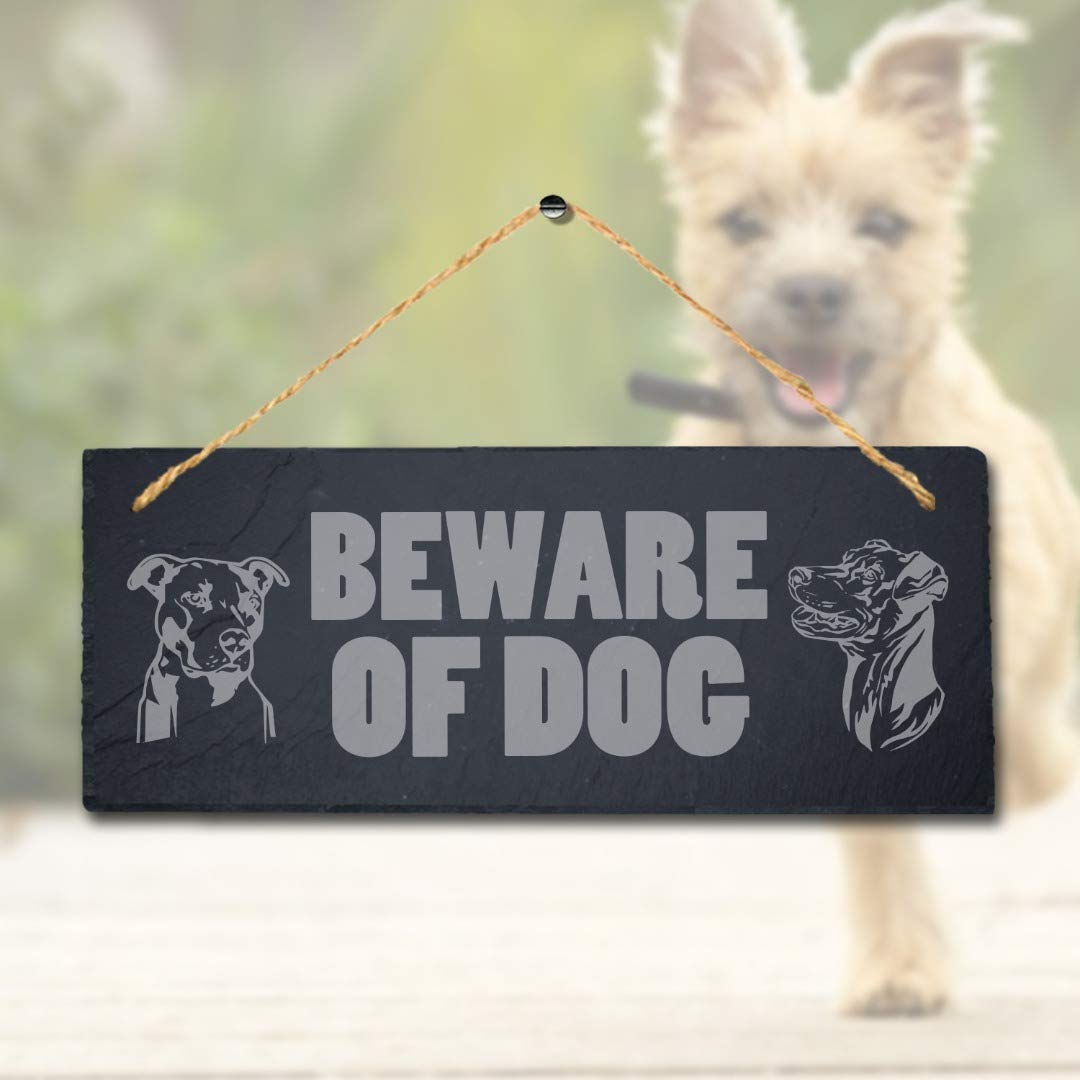 Stukk Art Laser Kitten Puppy Pup Home Door Gate Sign (Beware of Dog D2), Natural Engraved Slate Stone Plaque, 30x12cm (Large) - Image 2