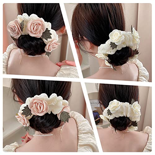 Scrunchy Hair Ties, 2 Pcs Extra Large Flower Scrunchies For Thick Hair Cotton Elastic Hair Band Elegant Hair Scrunchies Soft Hair Decoration Accessories For Women Girls #TOP4