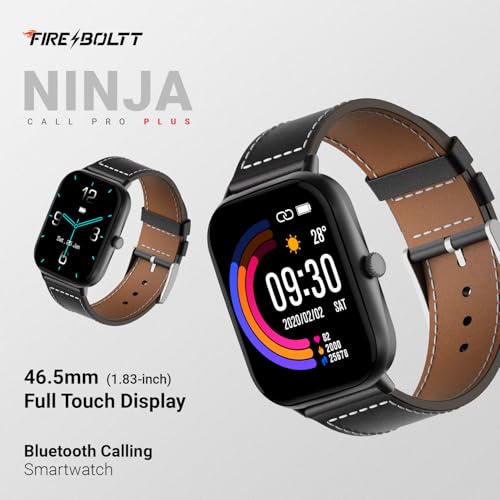 Image of Fire-Boltt Ninja Call Pro Plus Bluetooth Calling Smart Watch, 1.83″ HD Display, AI Voice Assistant, 100+ Sports Modes, IP67 Waterproof, SpO2 & Heart Rate Monitor Smartwatch for Men & Women - Black