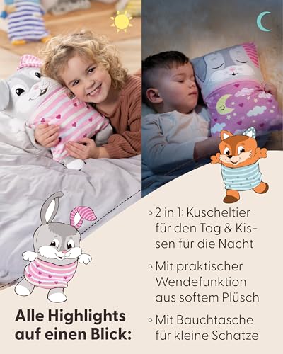 NICI Cosidoo Kuscheltier Hase mit Wendefunktion 30x20cm - grau - Weiches Plüschtier – Für kleine Kuscheltierliebhaber zum Kuscheln & Spielen. Ideal für Zuhause, den Kindergarten oder unterwegs - 62294