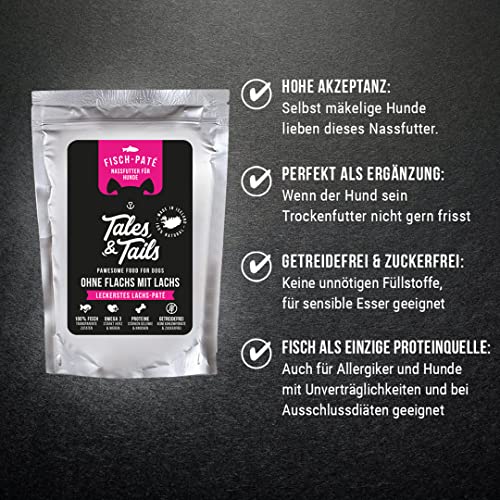 Tales & Tails® - Nassfutter für Hunde aus 100% isländischem Lachs| Getreidefreies Hundefutter, Natürlich, Nährstoffreich, Zuckerfrei | Hundenassfutter „Ohne Flachs mit Lachs“| 30x 100g