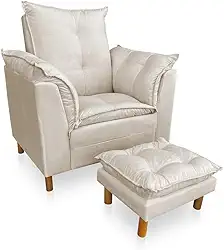 Poltrona de Amamentação com Puff Laura Suede Bege - Pallazio