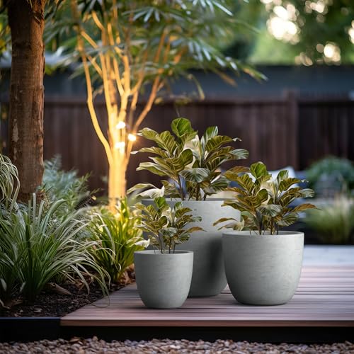 Image of Kante Set of 3 Pale Gray Concrete Bowl Planters 18 inch 14 inch 10 inch Dia