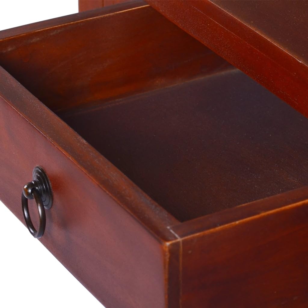 vidaXL Mesa consola clásica, para decoración de salón, mesa auxiliar, mueble móvil, mesita de noche, color marrón, madera maciza de caoba