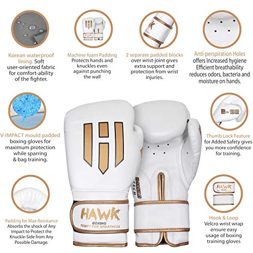 Hawk Boxing Gloves For Men & Women Training Pro Punching Heavy Bag Mitts Mma Muay Thai Sparring Kickboxing Gloves (White, 8 Oz) #TOP1