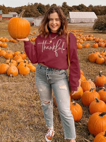 Thanksgiving Sweatshirts for Women Thankful Sweatshirt 2025 Trendy Fall Embroidered Graphic Pullover Top
