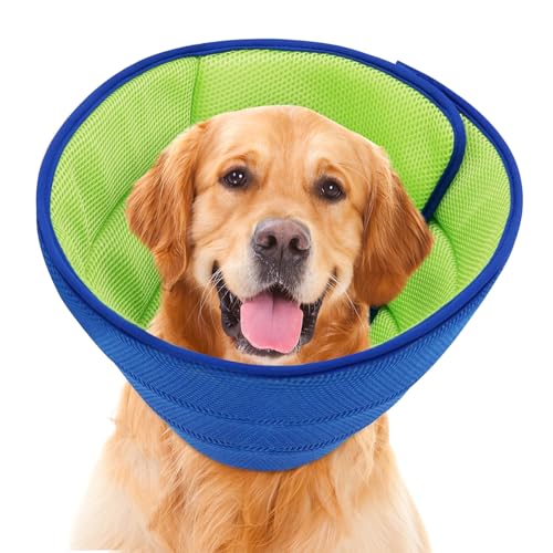 Soft Dog Cone Collar Alternative - Adjustable Comfy Cones for Large/Medium/Small Dogs to Stop Licking After Surgery, Comfortable Fabric Elizabethan Collars, Head Cone of Shame for Neuter Recovery - M