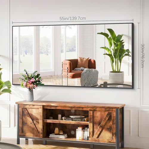 Image of Black Bathroom Mirror for Wall, 55x30 Inch Rectangle Mirrors with Metal Frame, Modern Vanity Wall Mirror Decor for Bathroom Living Room, Entryway Hangs Horizontal or Vertical
