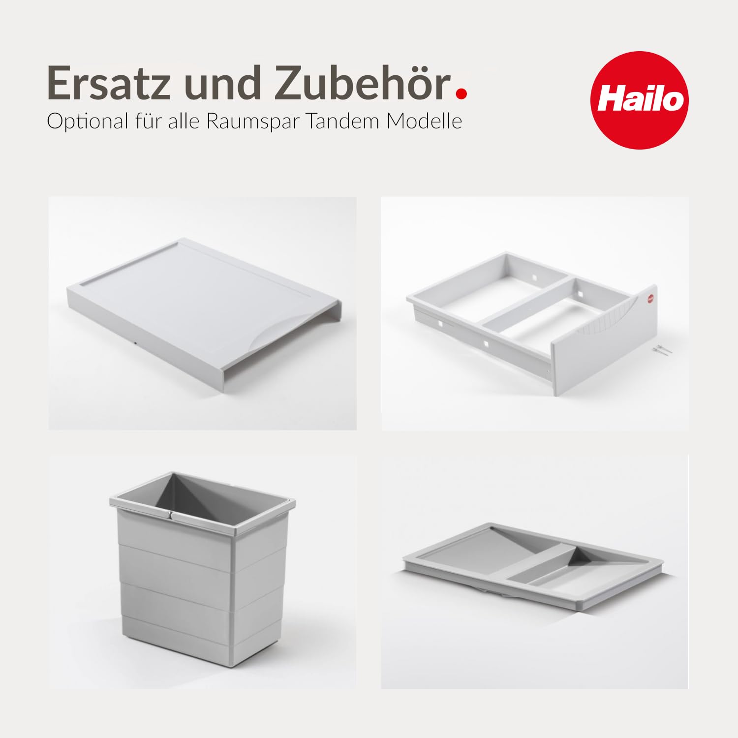 Hailo Abfallsammler 3643141 | 4x 8,5 Liter | Einbau Mülleimer für 40 cm Unterschrank | Mülltrennsystem mit Vollauszug | Raumspar-Tandem | Mülleimersystem Küche | Ein Biomüll Deckel inkl.