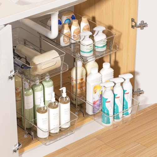 Image of Vtopmart 2 Pack Plastic Larger Higher Bathroom Kitchen Under Sink Organizer (M-Higher)